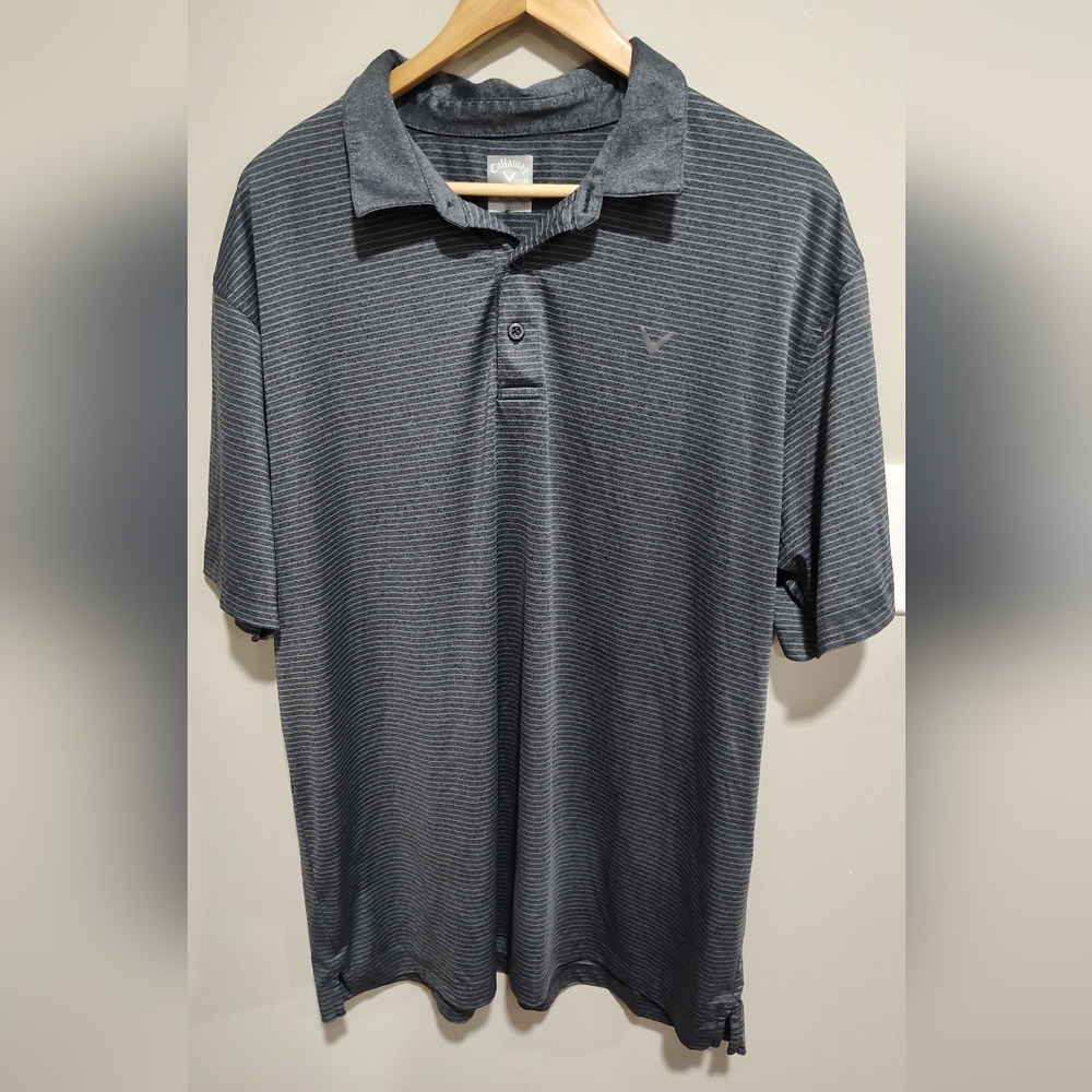 Callaway Golf Polo, Men's XXL, Opti-Dri, Gray Stripes, Sun Protection Cooling